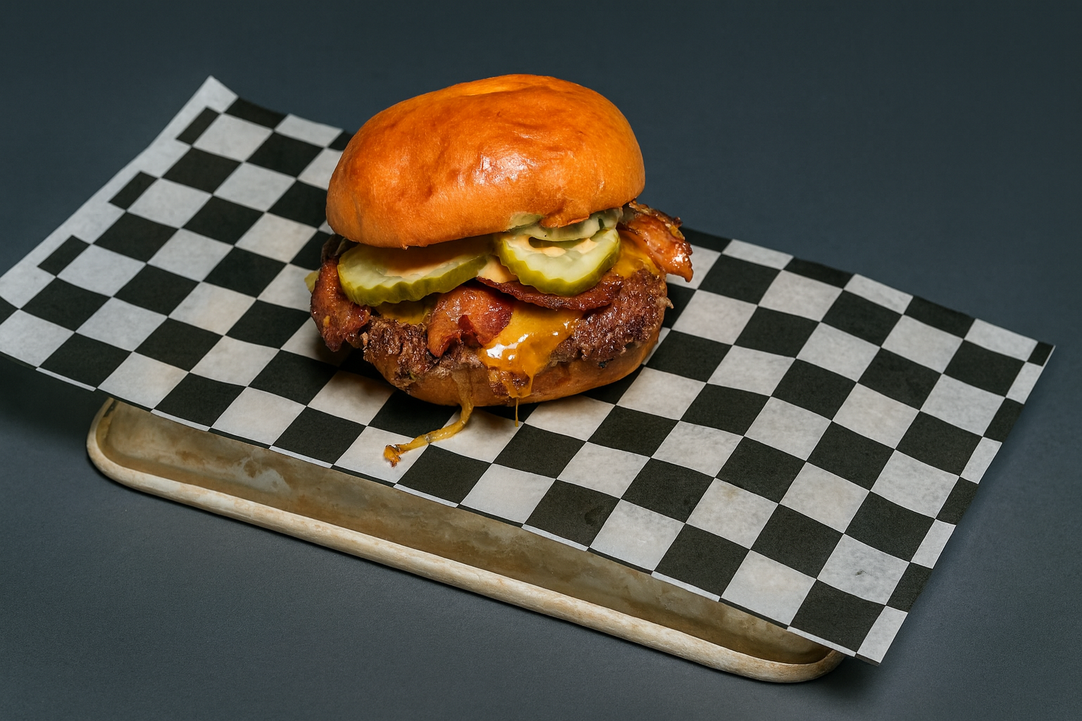 Bacon Smash-Cheeseburger – smoky bacon and cheddar on a smashed patty