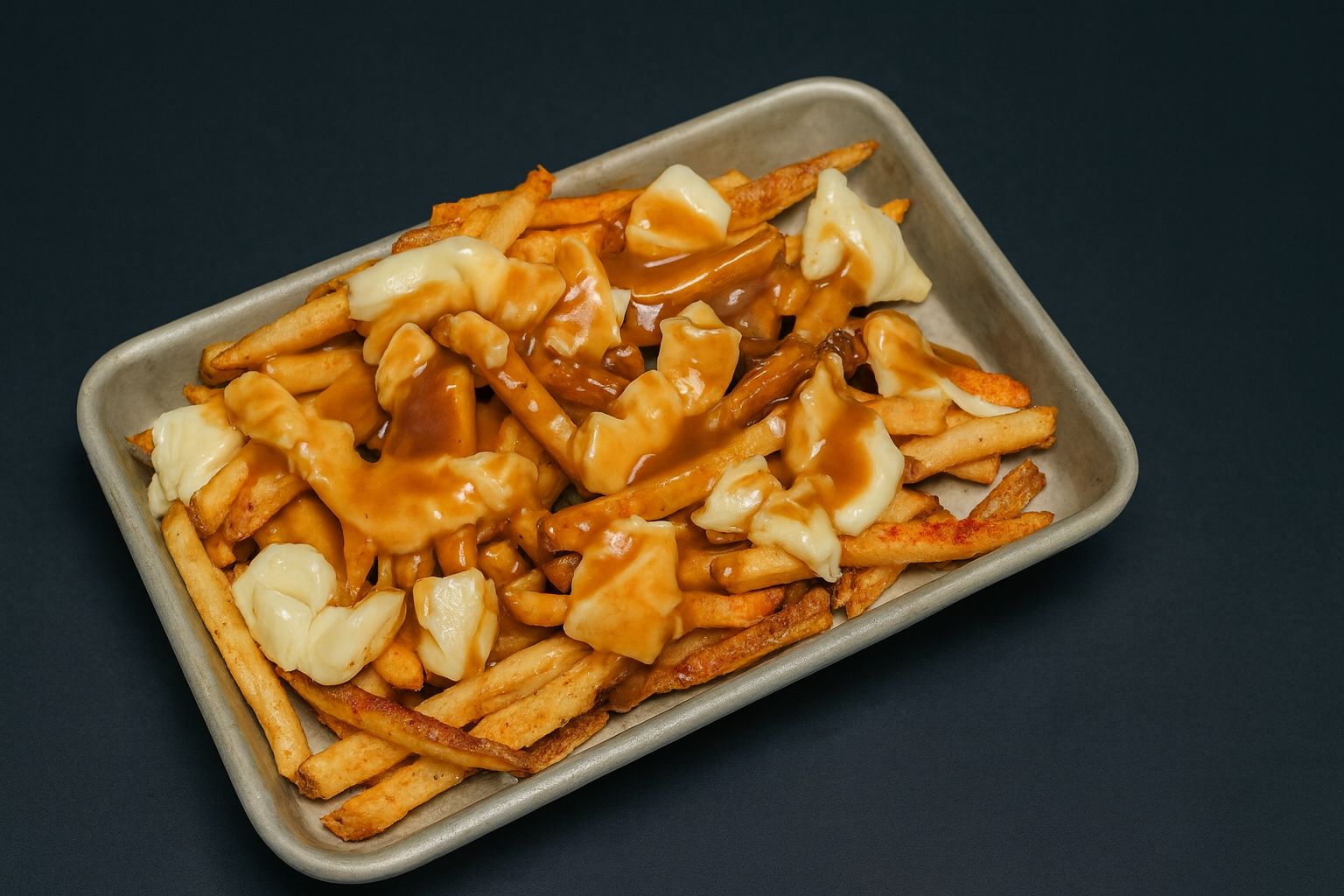 Classic Poutine – seasoned fries with cheese curds and demi-glace