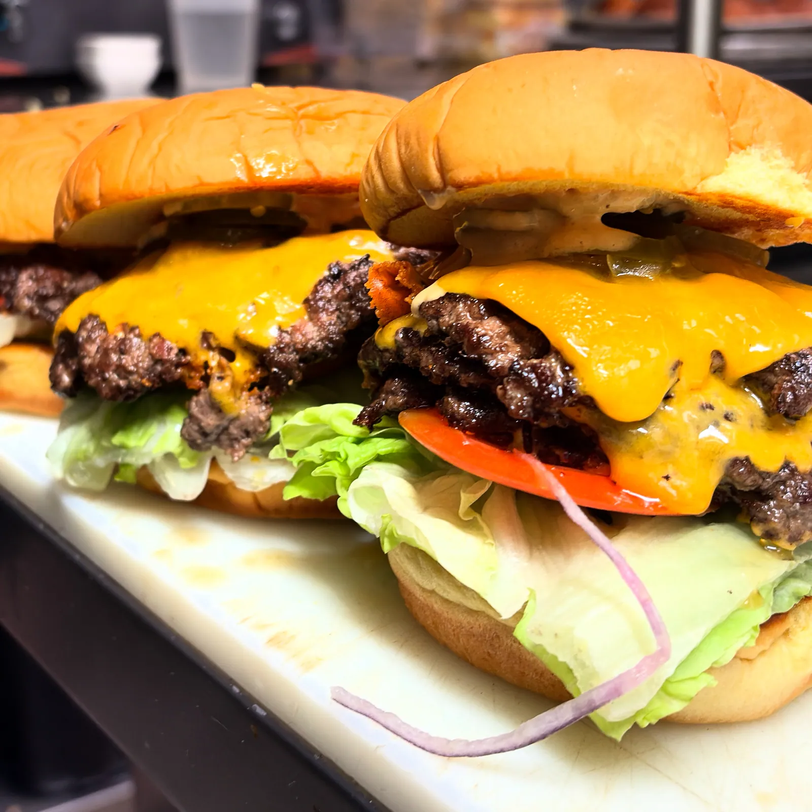 Granville Street smash burgers lined up for service at SMASHED